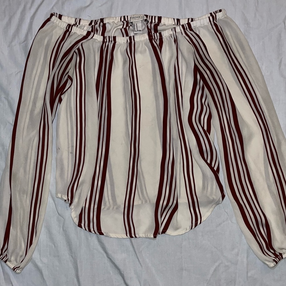 FOREVER 21 White & Red Striped Blouse